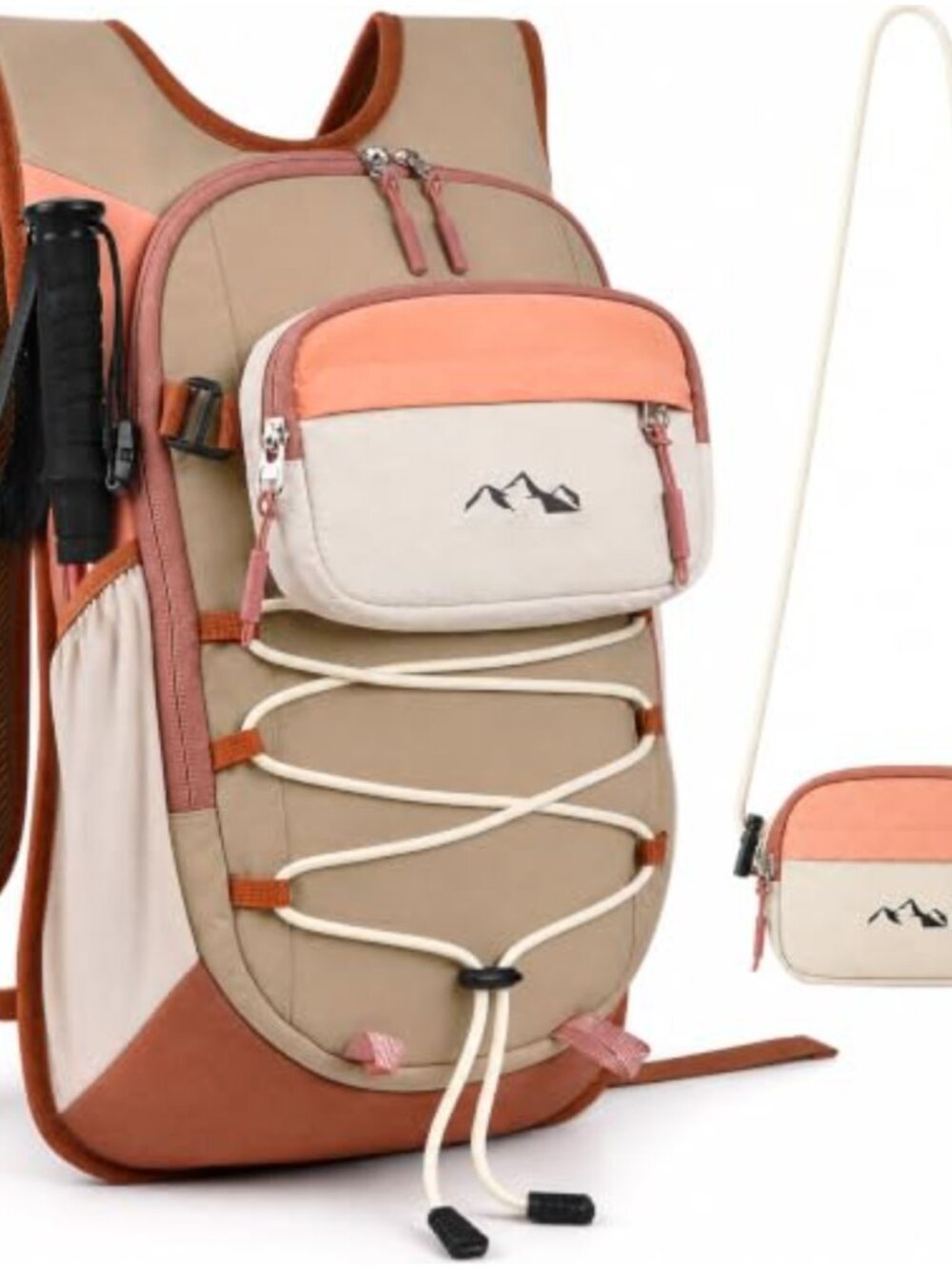 10L Hiking Daypack Detachable Pouch Water Resistant Backpack